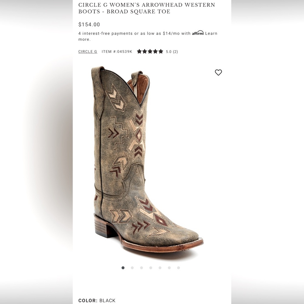 Circle G Arrowhead square toe boots NWT